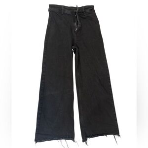 Mango Black Wide-Leg Jeans with Frayed Hem size 4